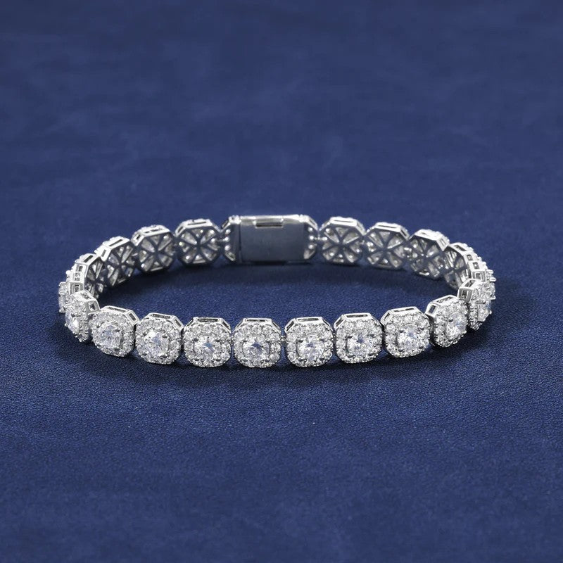 10MM White Gold Cluster Tennis Bracelet