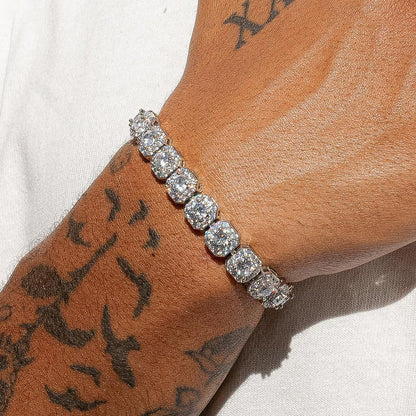 10MM White Gold Cluster Tennis Bracelet